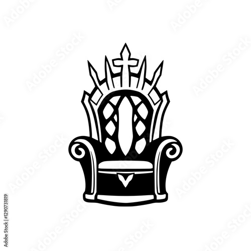 Royal Throne, Simple Black and White, Detailed and Stylized, Isolated, Regal.