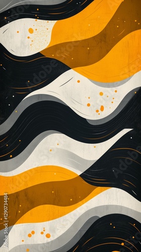 Abstract Wall Art Featuring Flowing Yellow and Gray Waves in an Artistic Design