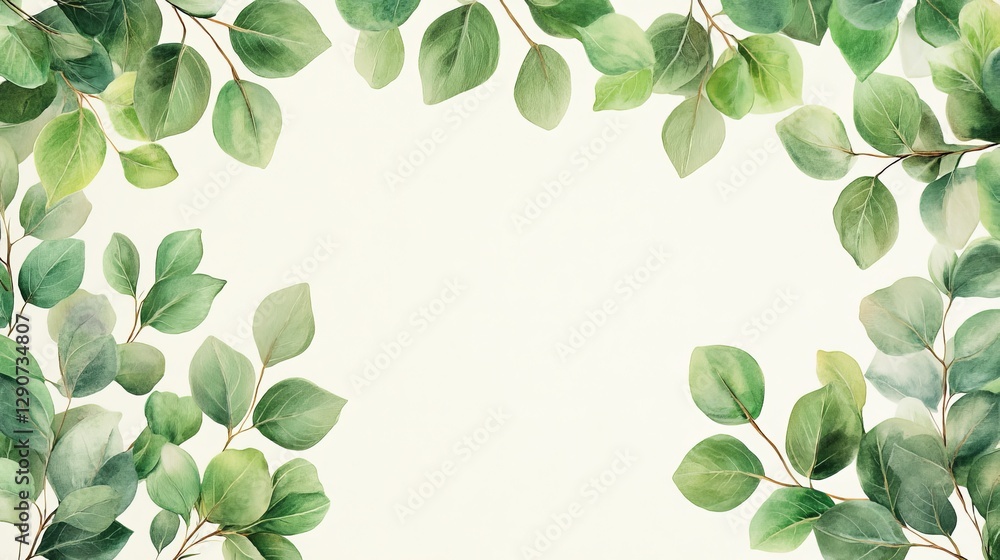 A decorative border of green leaves on a light background, ideal for invitations or stationery. A decorative border of green leaves on a light background, ideal for invitations or stationery.
