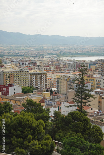 Panorama of Cagliari opening from the Bastion San Remy, Italy, Sardinia