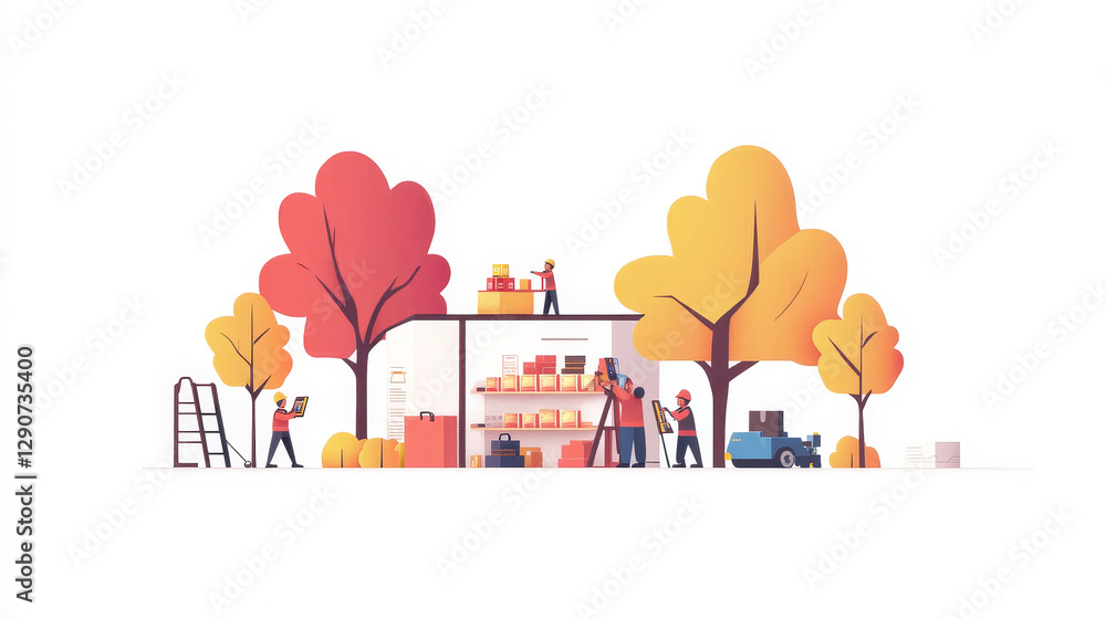 Modern technology online shop construction, tiny person character together work internet store flat vector illustration, isolated on white. Modern technology online shop construction, tiny person character together work internet store flat vector illustration, isolated on white.