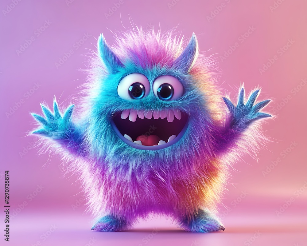 Happy monster, studio, pink background, child's book Happy monster, studio, pink background, child's book