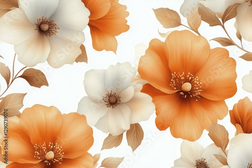 Bright Orange Flowers in a Soft Watercolor Style on a Light Background