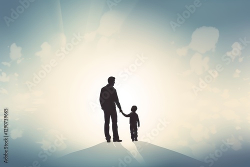 silhouette of father and child holding hands