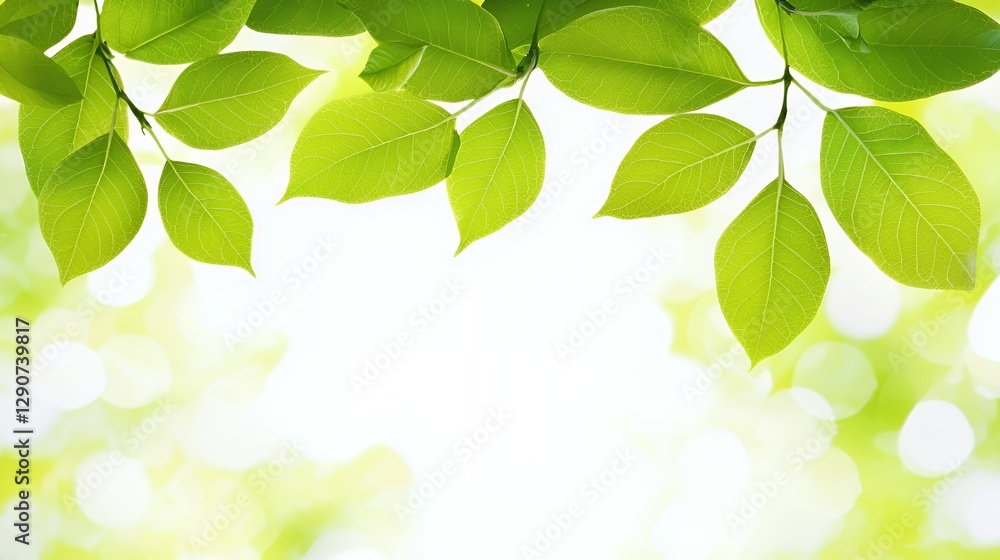 Bright Green Leaves on Branch with Soft Bokeh Background Bright Green Leaves on Branch with Soft Bokeh Background