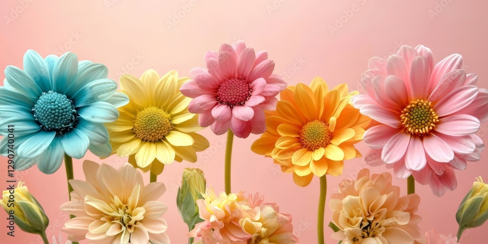 Vibrant Spring Floral Arrangement on Pastel Pink Background Vibrant Spring Floral Arrangement on Pastel Pink Background