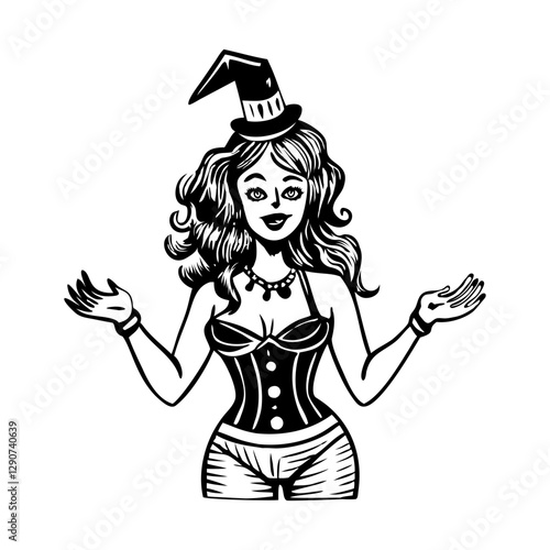 A vintage character illustration of circus girl