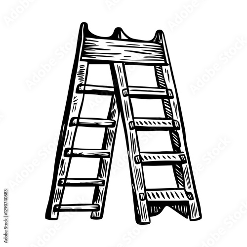 Wooden circus ladder, sketchy style illustration