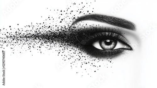 Stunning artistic eye makeup with dramatic black splatter effect