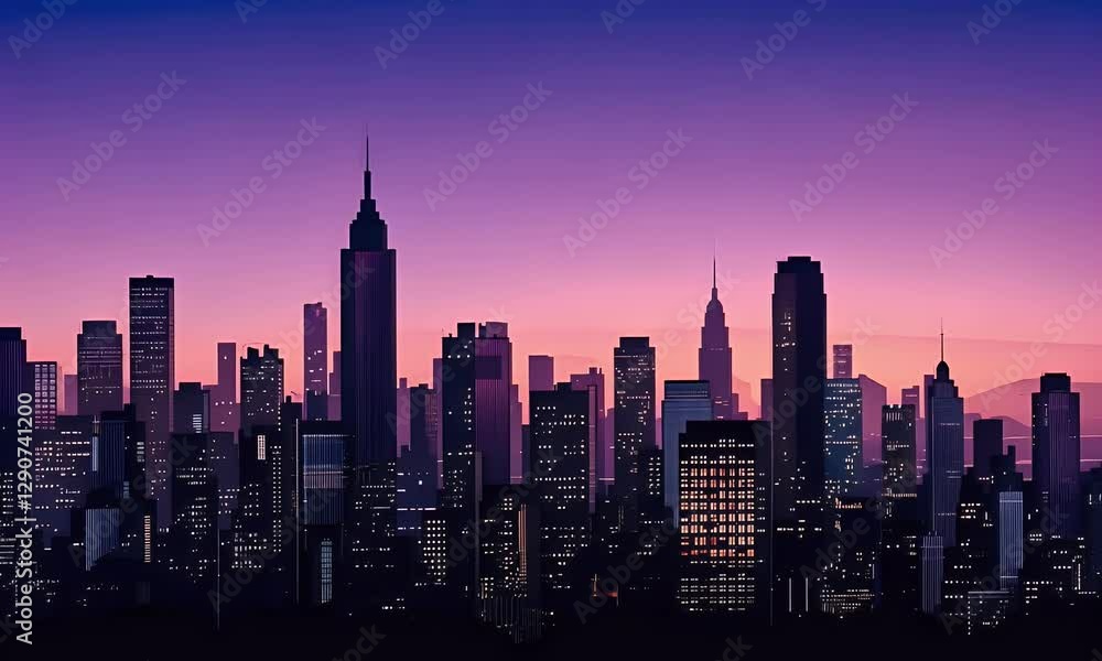 A vibrant city skyline at sunset, showcasing tall buildings and a colorful sky. A vibrant city skyline at sunset, showcasing tall buildings and a colorful sky.