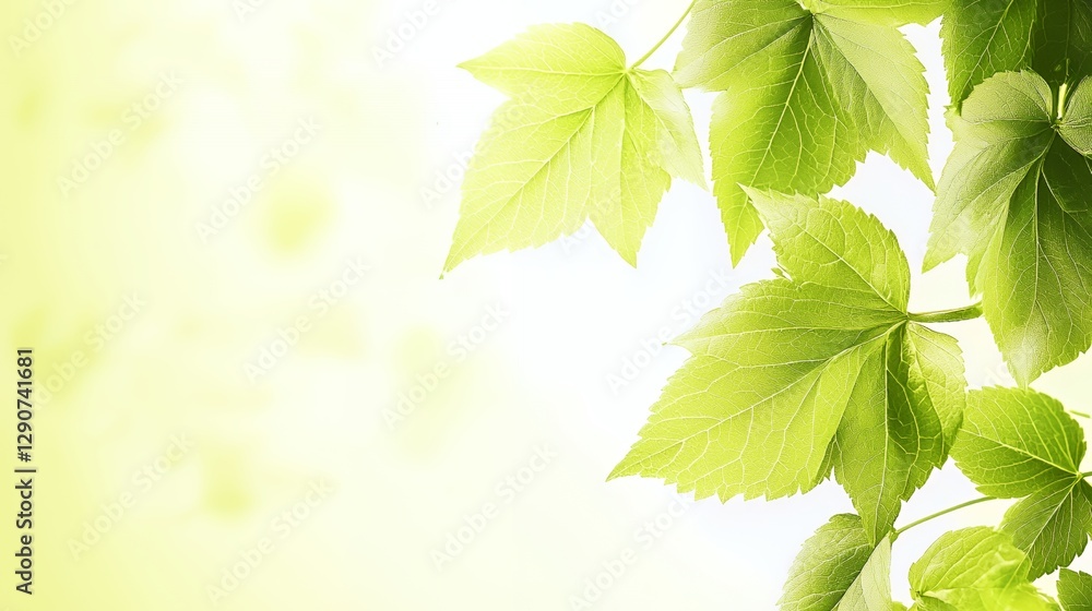 Bright Green Leaves on Soft Yellow Background Bright Green Leaves on Soft Yellow Background
