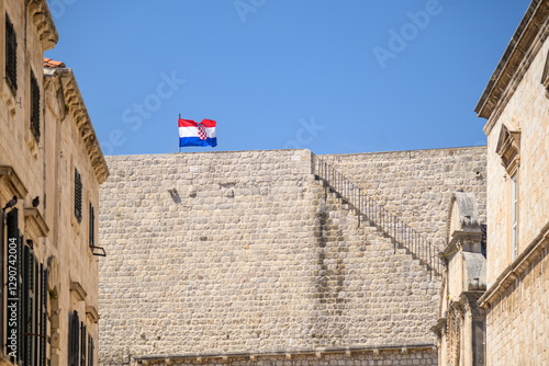 Fototapeta Naklejka Na Ścianę i Meble -  Medieval walls of the Old Walled City of Dubrovnik, UNESCO world heritage site at the Adriatic Sea in Republic of Croatia