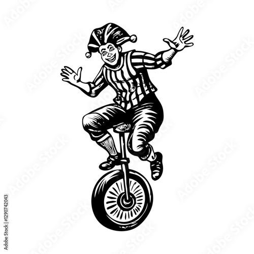 Vintage character illustration of a circus unicyclist