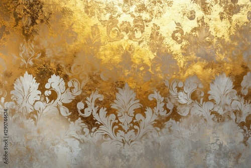 Decorative Wall Design Featuring Golden and Silver Patterns in an Elegant Geo...