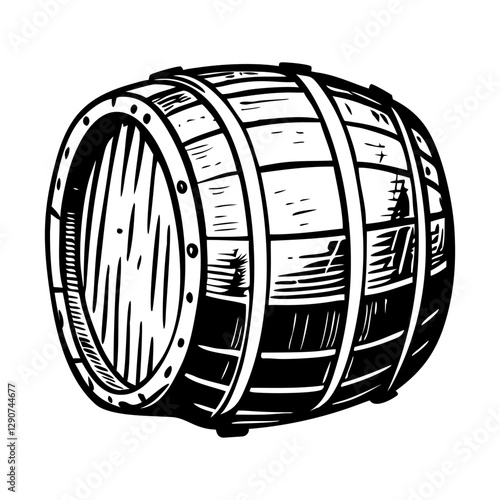 A sketchy illustration depicting wooden barrel
