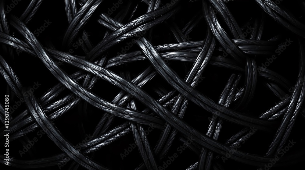 Dark Abstract Interwoven Black Cables , Modern Texture Background Dark Abstract Interwoven Black Cables , Modern Texture Background