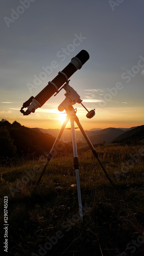 Obraz na płótnie Preparing for night sky observing with a astronomical telescope just before sunset. w salonie