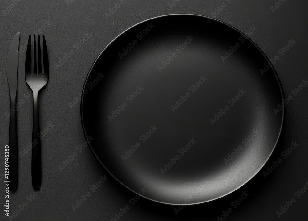 Elegant black dining set ready for a refined meal experience Elegant black dining set ready for a refined meal experience