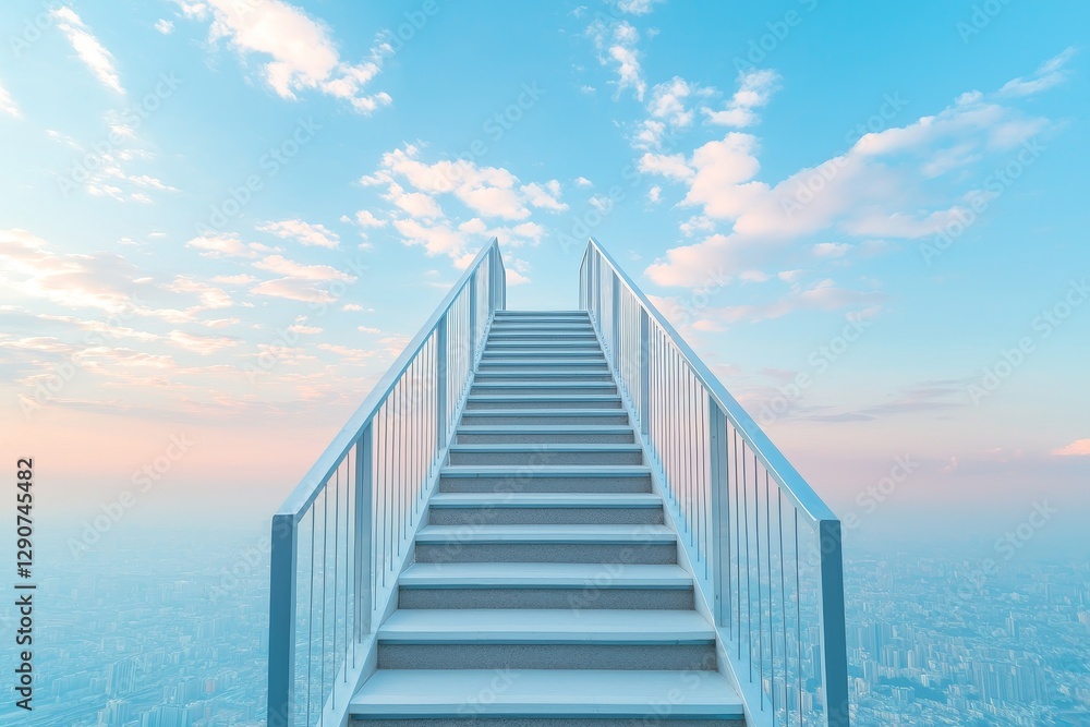 Staircase leading to a serene sky with soft clouds and pastel colors. Staircase leading to a serene sky with soft clouds and pastel colors.