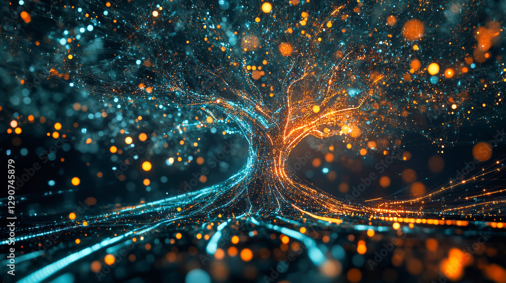 Fototapeta premium A stylized tree composed of interconnected lines and nodes, resembling a neural network or data visualization