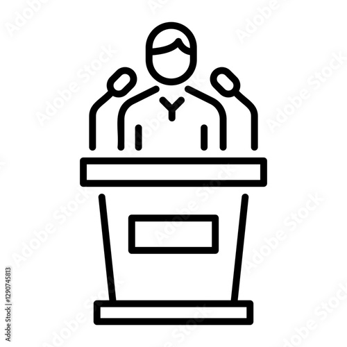 Man standing at speech podium, linear icon