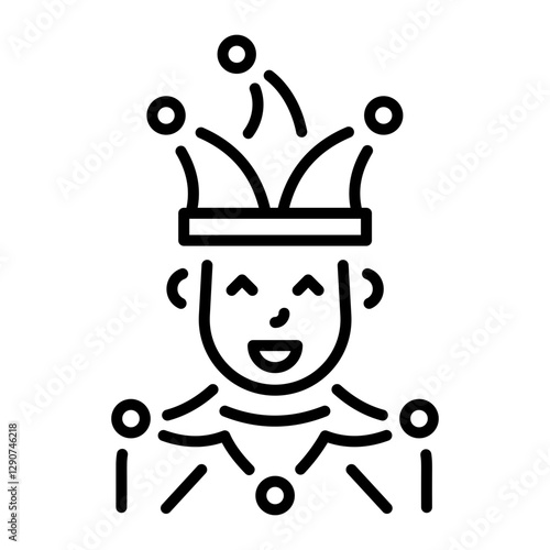 Character wearing jester costume, line style icon