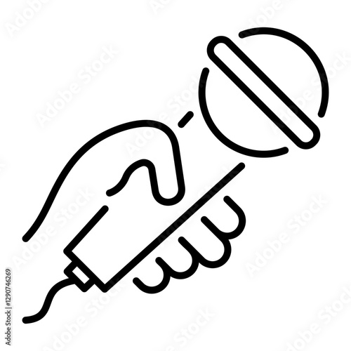 Hand holding out a wired microphone, line style icon