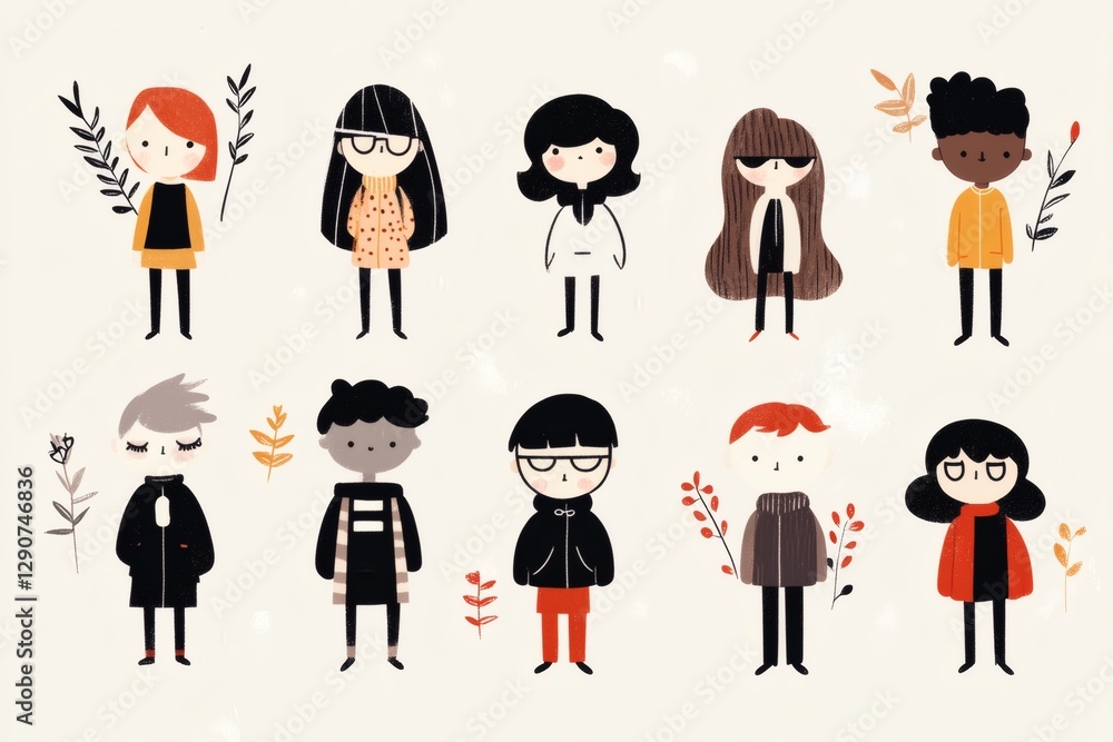 Unique group of illustrated characters in a colorful, playful style. Generative AI Unique group of illustrated characters in a colorful, playful style. Generative AI