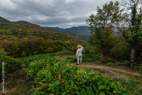 Wallpaper Mural female farmer watches over tea plantations in the mountains Torontodigital.ca