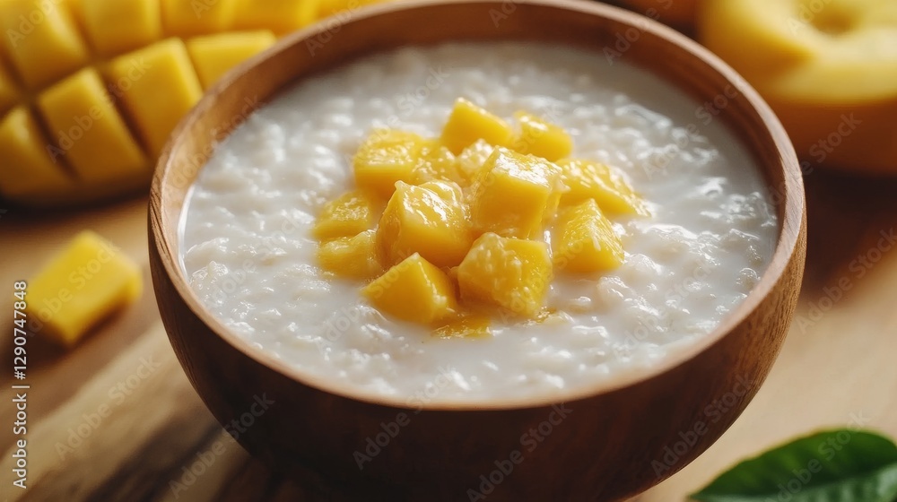 Cooking coconut milk for Thai mango sticky rice dessert Cooking coconut milk for Thai mango sticky rice dessert