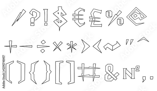 Special mathematical and other symbols and signs font. Vector illustration in hand drawn style isolated on white background. For learning, card, logo, sales, decorating, typography.