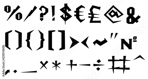 Special mathematical and other symbols and signs black monochrome font. Vector illustration in hand drawn style isolated on white background. For learning, card, logo, sales, decorating, typography.