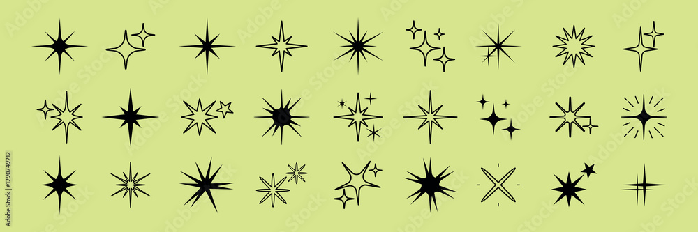 Set of 24 black starburst icons. Starburst shapes vary in style. Starburst icons ideal for design. Black starburst graphics for creative projects. Element vector set. Set of 24 black starburst icons. Starburst shapes vary in style. Starburst icons ideal for design. Black starburst graphics for creative projects. Element vector set.