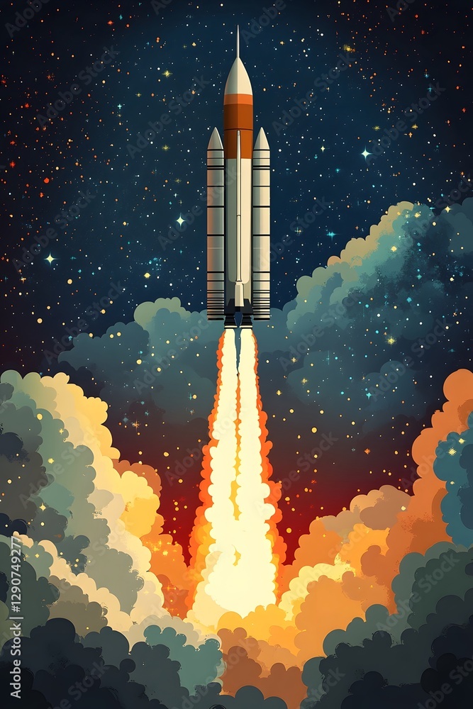 Obraz premium Rocket trajectory in the night sky