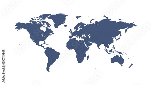 World Map blue silhouette. Earth continent isolated on white background for website, education, travel. Minimalist flat banner for project and business illustration.