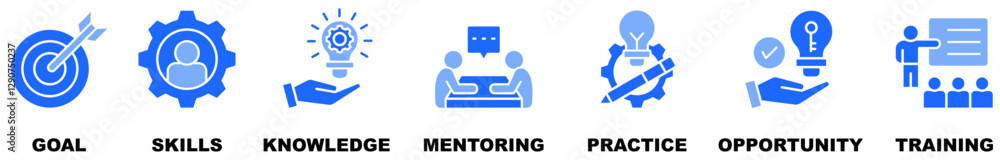 Internship banner web icon vector illustration concept with icon and symbol of goal, skills, knowledge, mentoring, practice, opportunity, and training Internship banner web icon vector illustration concept with icon and symbol of goal, skills, knowledge, mentoring, practice, opportunity, and training