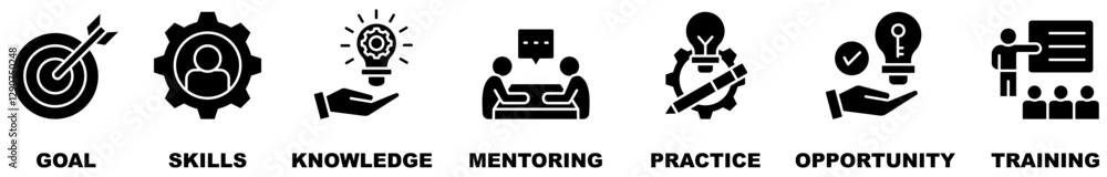 Internship banner web icon vector illustration concept with icon and symbol of goal, skills, knowledge, mentoring, practice, opportunity, and training Internship banner web icon vector illustration concept with icon and symbol of goal, skills, knowledge, mentoring, practice, opportunity, and training