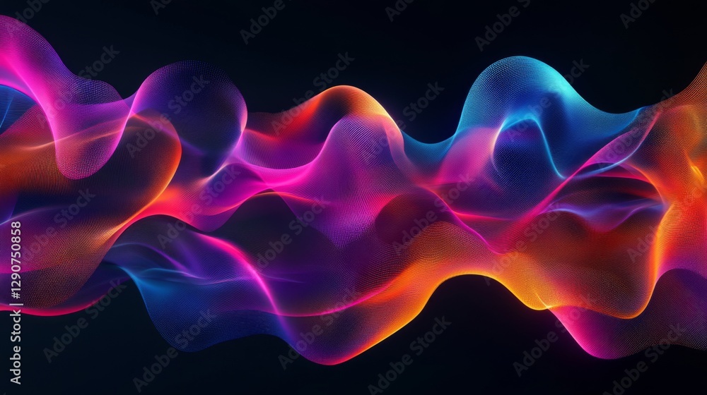 Fototapeta premium Gradient mesh design with smooth, flowing shapes in neon tones on a black background, creating a bold, eye-catching abstract graphic