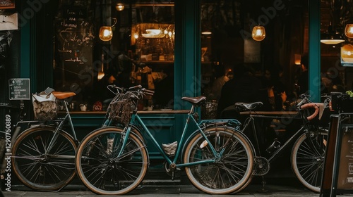 City cafe with parked bikes