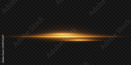 Horizontal lighting effects and glare of the laser line. On a transparent background.