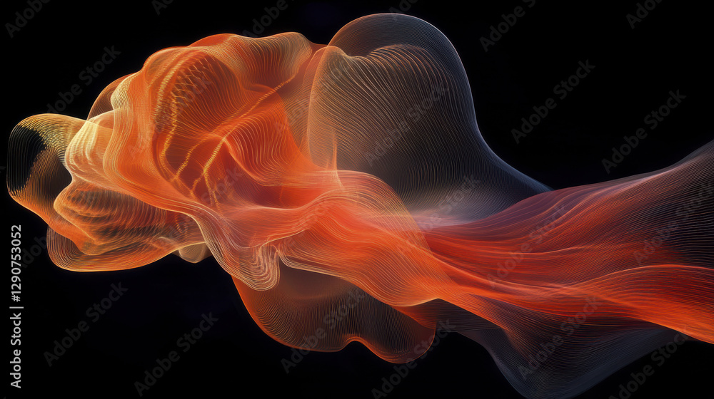 Fototapeta premium Surreal digital wave simulation with fluid forms and vibrant colors, creating abstract visual experience. flowing lines evoke sense of movement and depth
