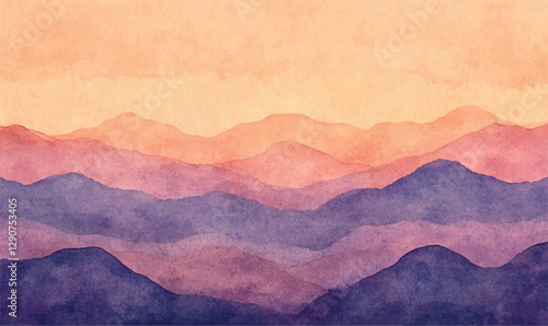 watercolor background with brush monntains, landscape