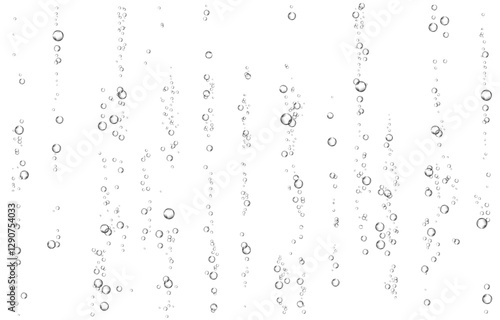 Oxygen air bubbles  flow  in water on white  background.