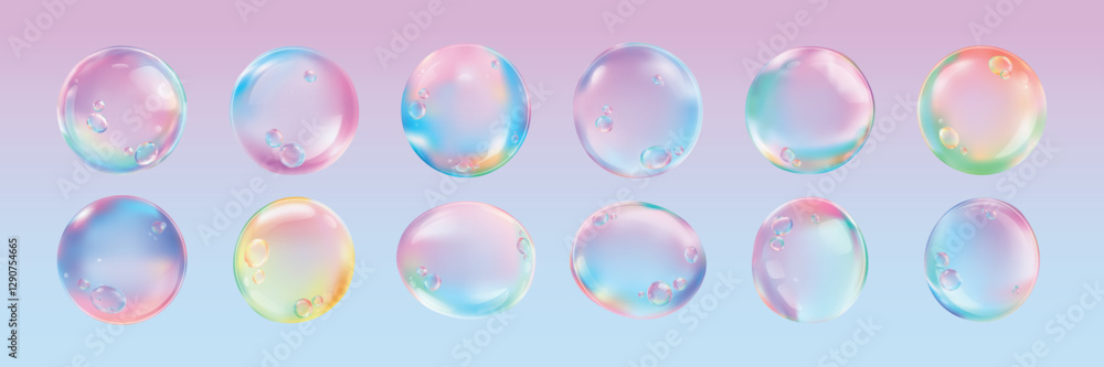 Colorful soap bubbles with a pastel gradient background. Bubbles in pastel hues, rainbow colors. Soft, dreamy bubbles with a pastel gradient effect. Soap bubble element vector set. Colorful soap bubbles with a pastel gradient background. Bubbles in pastel hues, rainbow colors. Soft, dreamy bubbles with a pastel gradient effect. Soap bubble element vector set.