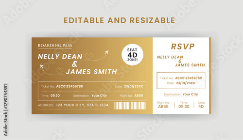 Boarding Pass Invitation For Airplane and Boat, Cruise Boarding Pass Design Template. Minimalist  Airline Ticket and Wedding Invitation.