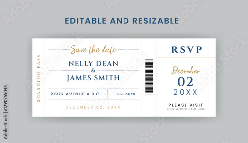Boarding Pass Invitation For Airplane and Boat, Cruise Boarding Pass Design Template. Minimalist  Airline Ticket and Wedding Invitation.