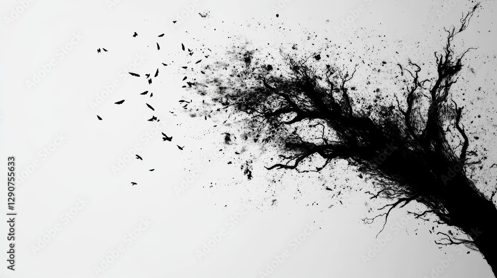 Obraz premium Branches reaching to the sky with flying birds at twilight