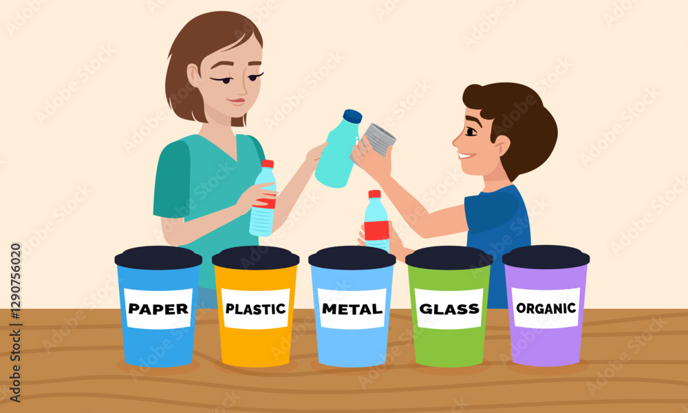 Teaching children recycling with colorful bins Teaching children recycling with colorful bins