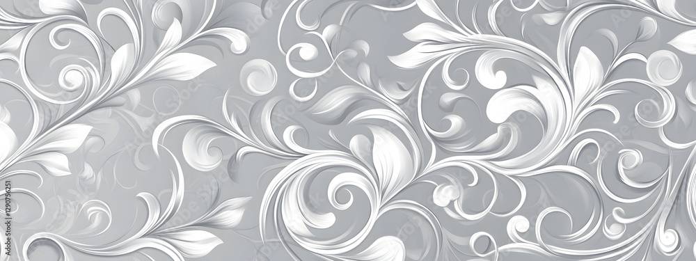 Light gray background with white swirls and floral patterns
Light gray background with white swirls and floral patterns