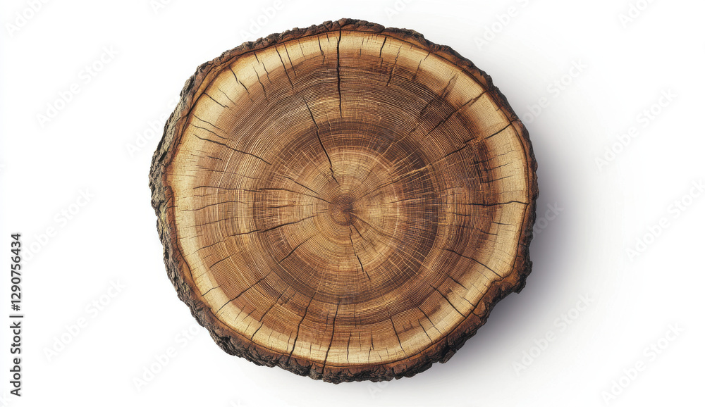 Obraz premium top view of wooden tree slice showcasing distinct growth rings and natural texture, highlighting beauty of nature design